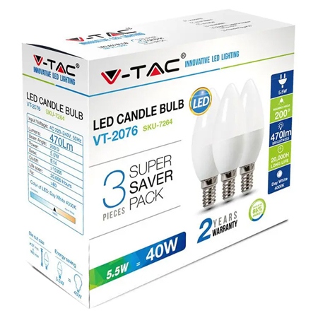 SET 3 BECURI LED E14 5.5W 2700K ALB CALD
