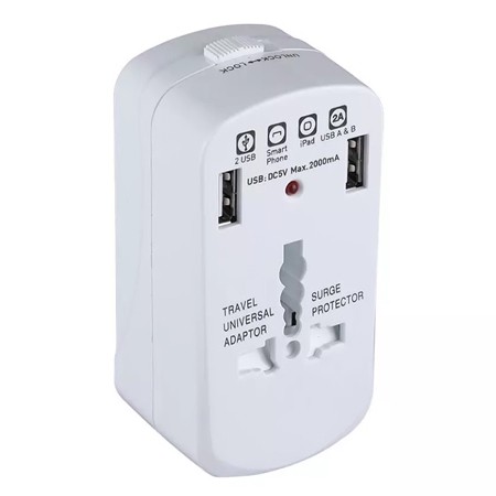 ADAPTOR UNIVERSAL PRIZA (UK,US,EU) CU PROTECTIE SI 2USB 2.1A