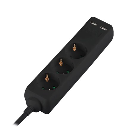 PRELUNGITOR 3 CAI + 2USB 5M(3G1.5MM2) NEGRU