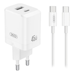 INCARCATOR RETEA PD 45W 3A 1X USB 1 X USB-C + CABLU USB-C 1M - ALB
