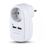 ADAPTOR PRIZA 16A 3680W + 2USB 2.1A, ALB